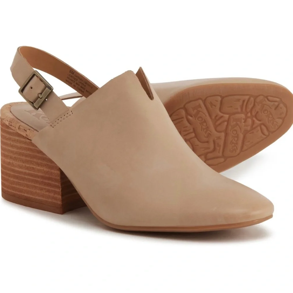 NIB Korks Kork Ease Rayleigh Slingback Block Heel Clogs Mules Cream Leather - Picture 13 of 16